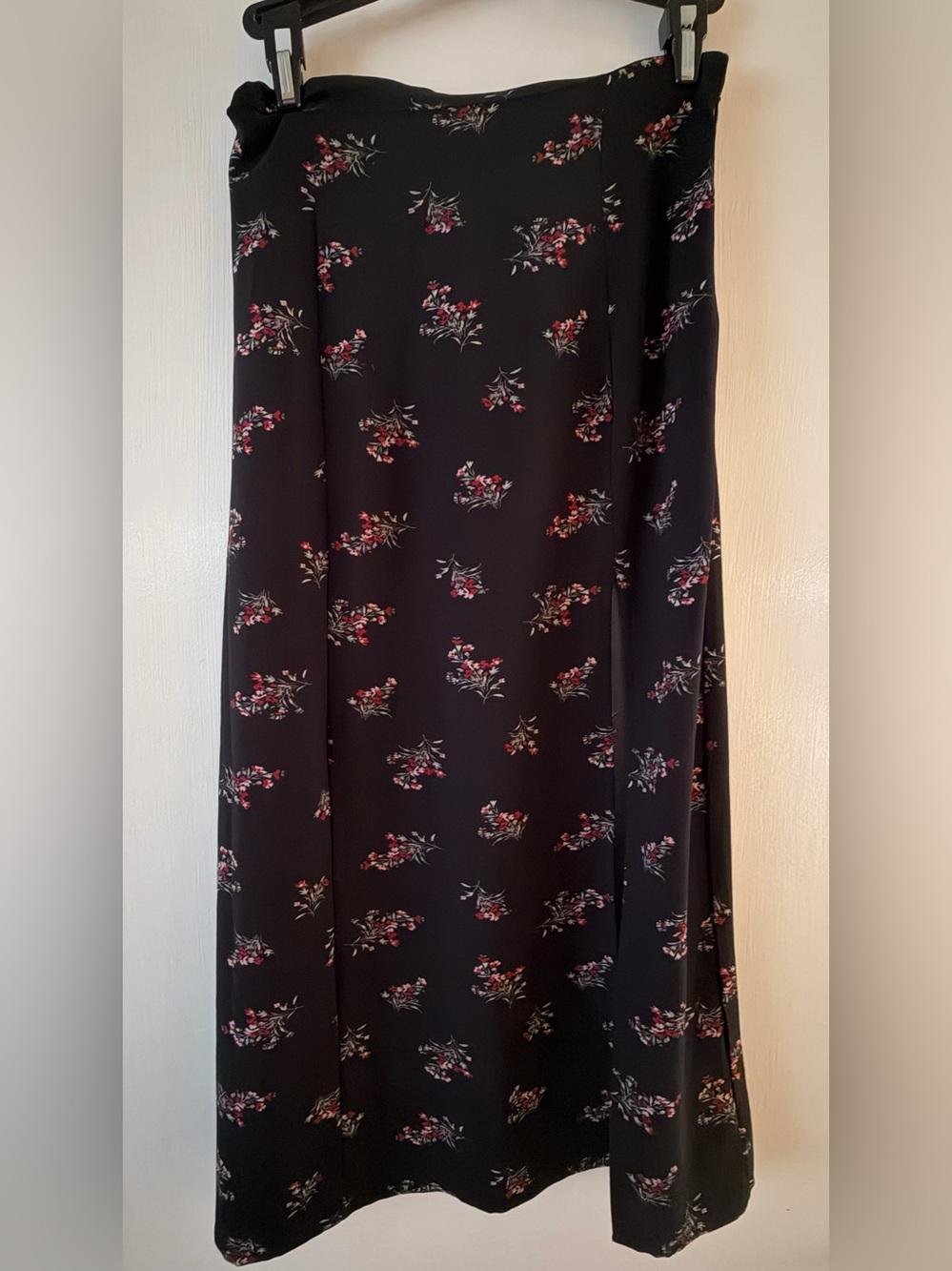 Abercrombie & Fitch Black Maxi Skirt with Red Floral Print slit